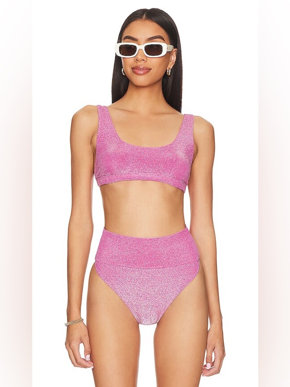 Set* Beach Riot Peyton Top in Fuchsia Purple Shine & Highway Swim Bottoms